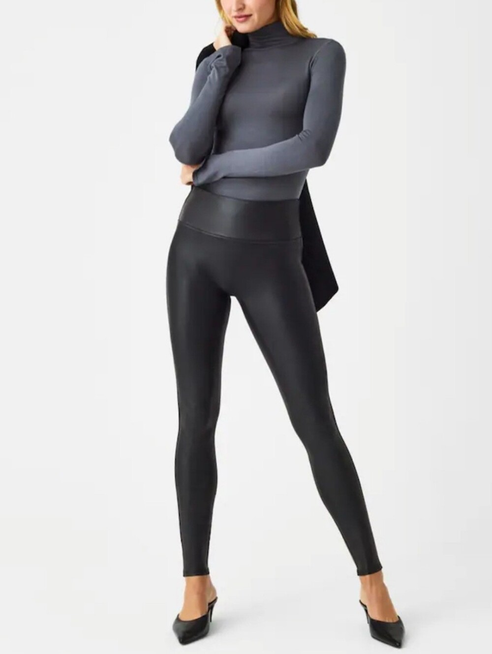 SPANX Black Coated Leggings Womens Size XS